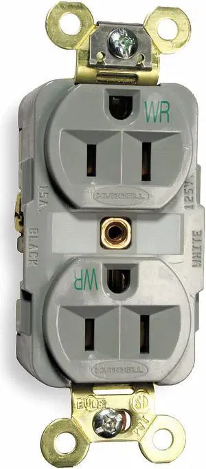 HUBBELL WIRING DEVICE-KELLEMS HBL5262GYWR Straight Blade Receptacle, 5-15R, 15