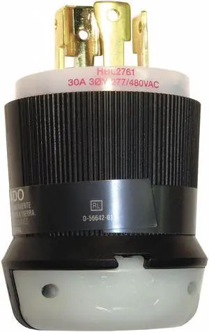 HUBBELL WIRING DEVICE-KELLEMS HBL2761 Locking Plug, L19-30P, 30 A, 277/480V AC,