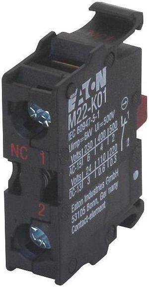 EATON M22-K01 Contact Block,Screw,Black,22mm,1NC