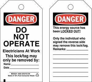 BRADY 65444 Danger Tag, Cardstock, 5 3/4 in H x 3 in W, Black/Red on White,