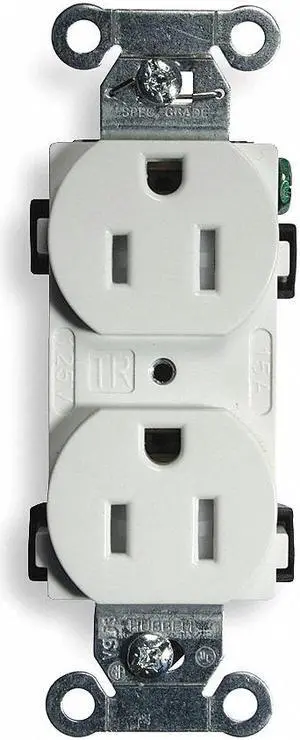 HUBBELL WIRING DEVICE-KELLEMS BR15WHITR Straight Blade Receptacle, 5-15R, 15 A,