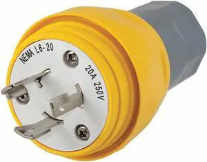 HUBBELL WIRING DEVICE-KELLEMS HBL26W48 Watertight Locking Plug, L6-20P, 20 A,