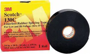 SCOTCH 130C-3/4X30FT Splicing Tape, 30 mil, 3/4" x 30 ft., Black