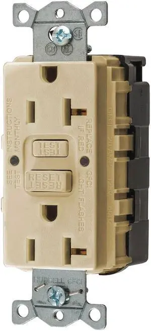 HUBBELL WIRING DEVICE-KELLEMS SNAPGF20I GFCI Receptacle, 20A, 125VAC, 5-20R,