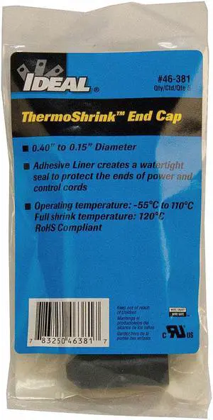 IDEAL 46-381 Adhesive Lined Heat Shrink End Cap, Medium Wall, 3:1 I.D. Shrink