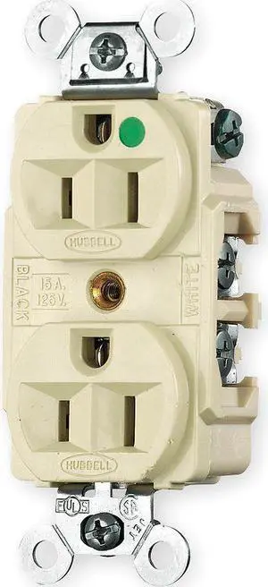 HUBBELL WIRING DEVICE-KELLEMS HBL8200I Straight Blade Receptacle, 5-15R, 15 A,