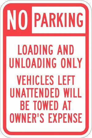 LYLE T1-1101-HI_12x18 Loading Zone No Parking Sign,18" x 12, T1-1101-HI_12x18
