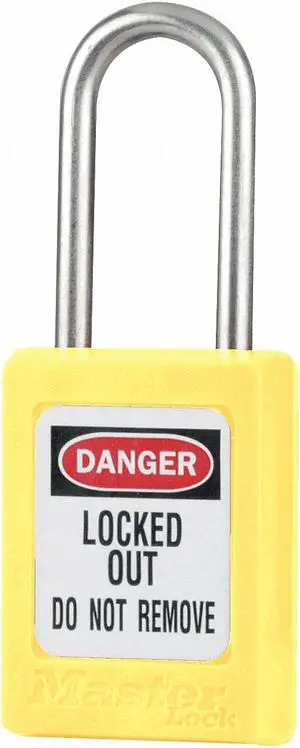 Yellow Lockout Padlock, Alike Key Type, Thermoplastic Body Material, 12 PK