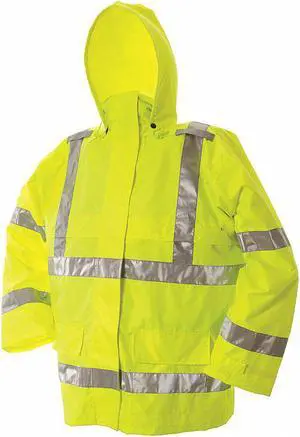 VIKING D6323JG-XL Hi-Viz Rain Jacket, 150 Denier Trilobal Ripstop Polyester,
