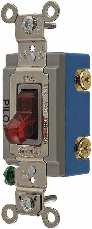 HUBBELL WIRING DEVICE-KELLEMS HBL1201PL Wall Swtch,1-Pole,120/277V,15A,Red,Toggl