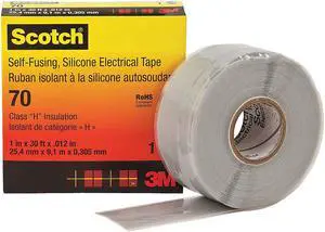 3M 70 Silicone Electrical Tape, 70, Scotch, 1 in W x 30 ft L, 12 mil thick,