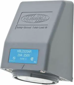 HUBBELL WIRING DEVICE-KELLEMS HBL2320AR Flanged Locking Receptacle, L6-20R, 20 HUBBELL WIRING DEVICE-KELLEMS HBL2320AR Flanged Locking Receptacle, L6-20R, 20