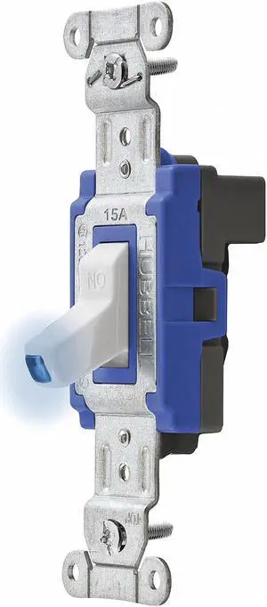 HUBBELL WIRING DEVICE-KELLEMS SNAP1203ILW Illuminated Wall Switch,3-Way,15A,Wht
