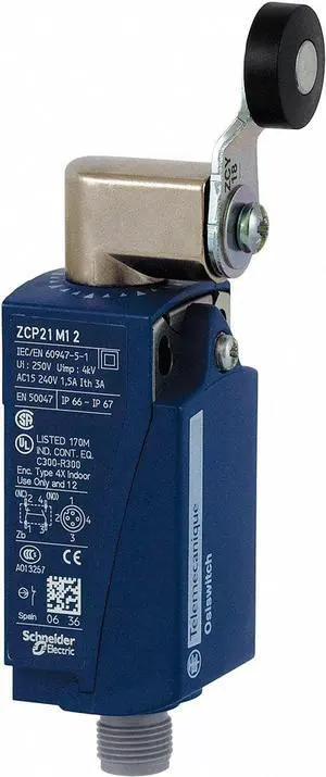 TELEMECANIQUE SENSORS XCKP2118M12 Limit Switch, Roller Lever, Rotary, 1NC/1NO,