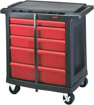 RUBBERMAID COMMERCIAL FG773488BLA Mobile Work Station, 5 Drawers, 32-5/8 in W x