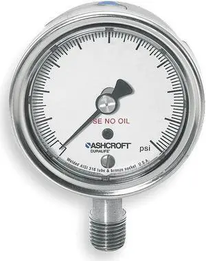 ASHCROFT 251009SW02LX6B200 Industrial Pressure Gauge, 0 to 200 psi, 2 1/2 in