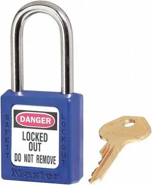 MASTER LOCK 410KABLU Lockout Padlock, Keyed Alike, Thermoplastic, Blue, 1 1/2