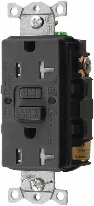 HUBBELL WIRING DEVICE-KELLEMS GFRTR20BLK GFCI Rceptcle,Commer.,Blk,20A,1 HP