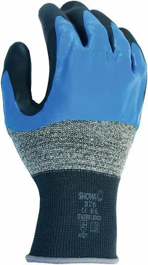 Coated Gloves, L, Black/Blue On Gray, PR