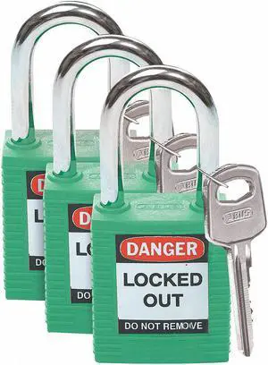 Lockout Padlock,KA,Green,1-3/4"H,PK3 BRADY 105889