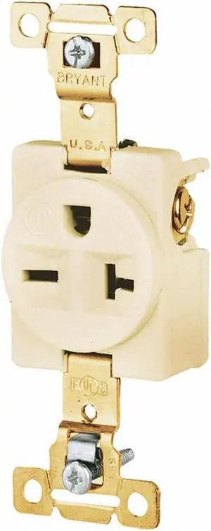 BRYANT 5461I Straight Blade Receptacle, 6-20R, 20 A, 250V AC, 2 Pole, 3 Wire,
