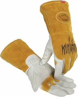 CAIMAN 1868-6 Glove,Welding,14 In L,WT and Gold,XL,Pr