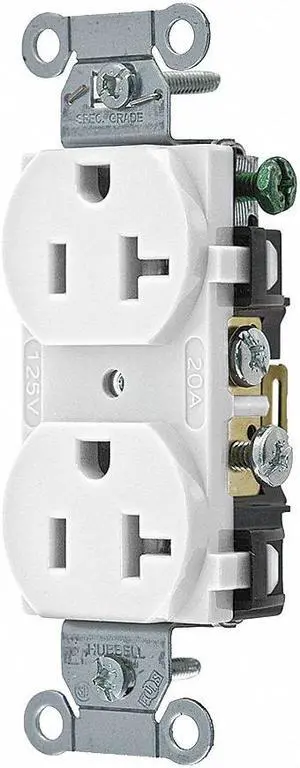 HUBBELL WIRING DEVICE-KELLEMS CR20WHI Straight Blade Receptacle, Duplex, 5-20R,