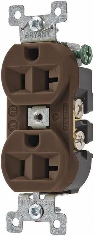 BRYANT 5362BN Straight Blade Receptacle, 5-20R, 20 A, 125V AC, 2 Pole, 3 Wire,
