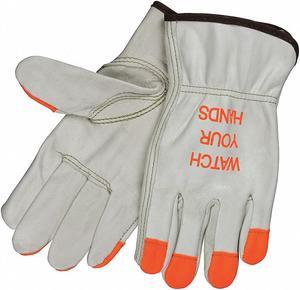 Mcr Safety Cowhide Leather Work Gloves, Slip-On Cuff, Beige, Glove Size: XL
