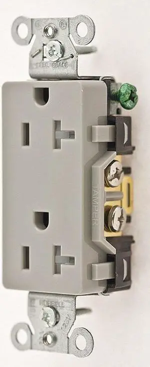 HUBBELL WIRING DEVICE-KELLEMS DR20GRYTR Straight Blade Receptacle, 5-20R, 20 A,