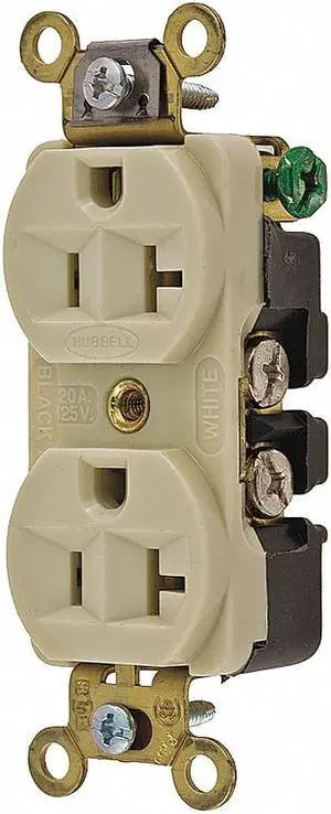 HUBBELL WIRING DEVICE-KELLEMS HBL5352I Straight Blade Receptacle, 5-20R, 20 A,