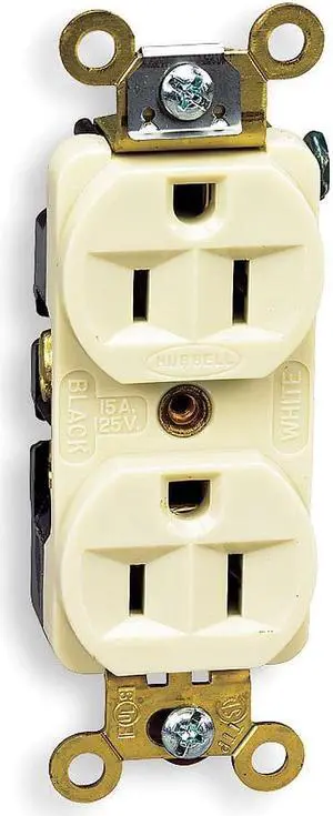 HUBBELL WIRING DEVICE-KELLEMS HBL5252I Straight Blade Receptacle, 5-15R, 15 A,