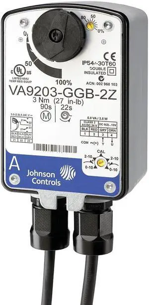 JOHNSON CONTROLS VA9203-BGA-2 Elec Act,27 In.-lb.,On-Off,24VAC
