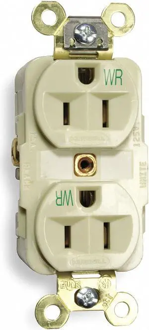 HUBBELL WIRING DEVICE-KELLEMS HBL5262IWR Straight Blade Receptacle, 5-15R, 15