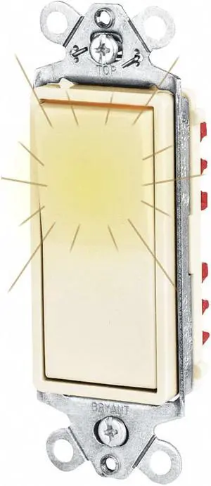 Bryant Illuminated Wall Switch,  1-Pole,  Maintained,  Rocker Ivory   9901GLI