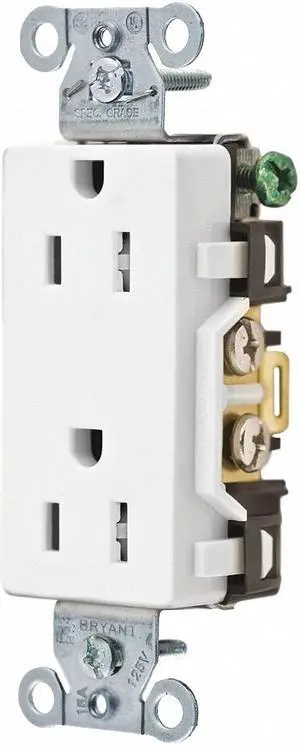BRYANT DRS15WTR Straight Blade Receptacle, 5-15R, 15 A, 125V AC, 2 Pole, 3