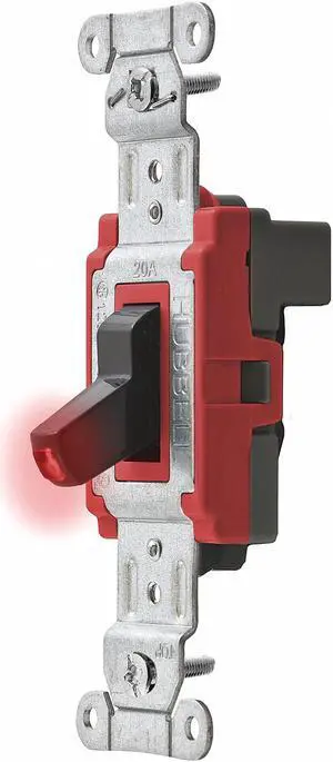HUBBELL WIRING DEVICE-KELLEMS SNAP1221PLBK Pilot Lit Wall Swtch, 1-Pole,