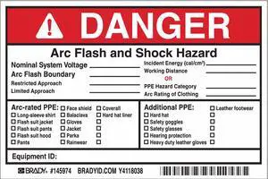 BRADY 145974 Label,4in.Hx,6in.W,Danger Arc Flash,PK5