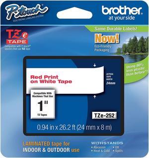 Brother Label Tape Cartridge,  Label Type Indoor/Outdoor PET Red on White TZe252