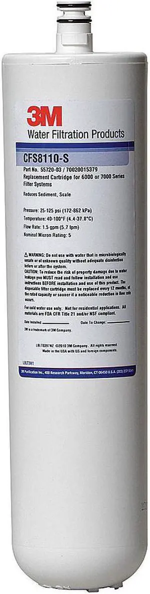 3M AQUA-PURE 5572003 Quick Connect Filter, 1.5 gpm, 5 Micron, 3.19" O.D., 20 in