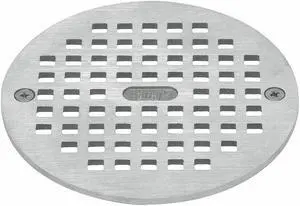 OATEY 80050 5 1/4 in Dia, Brass, Nickel, Grate: Round, Grate