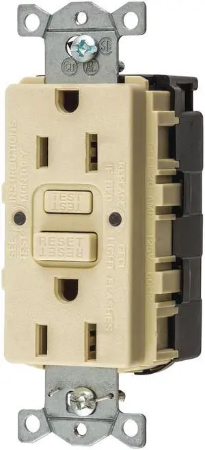HUBBELL WIRING DEVICE-KELLEMS SNAPGFTW15I GFCI Receptacle, 15A, 125VAC, 5-15R,