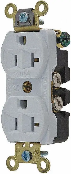 HUBBELL WIRING DEVICE-KELLEMS HBL5352W Straight Blade Receptacle, 5-20R, 20 A,