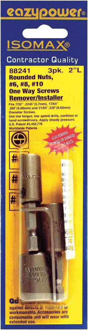 EAZYPOWER 88241 One Way Screw Rmvr,No.6,No.8,No.10,PK3