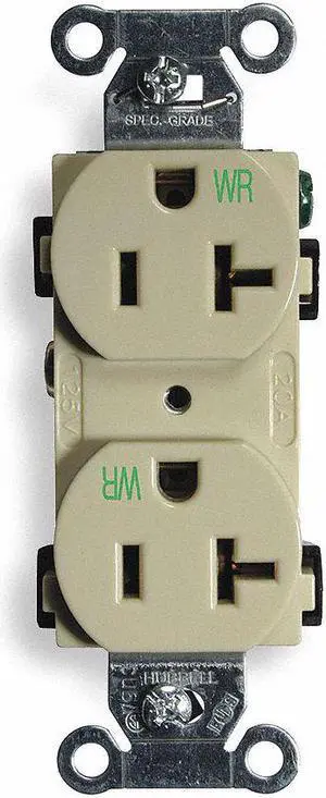 HUBBELL WIRING DEVICE-KELLEMS BR20IWR 20A Duplex Receptacle 125VAC 5-20R IV