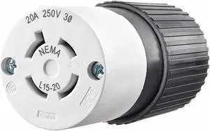 BRYANT 71520NC Locking Connector, L15-20R, 20 A, 250V AC, Three Phase, 3 Pole,