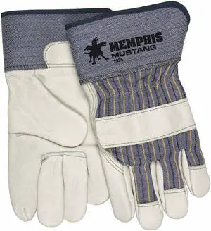 Mcr Safety Leather Gloves Beige Palm, Blue and Yellow Stripped Back   1935XL