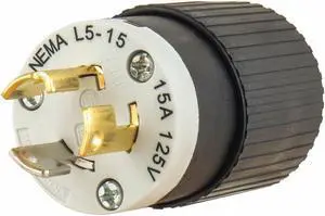 BRYANT 4721NP Locking Plug,Black/Wht,125VAC,0.5 HP,15A