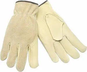 Mcr Safety Pigskin Leather Work Gloves, Slip-On Cuff, Beige, Glove Size: XL