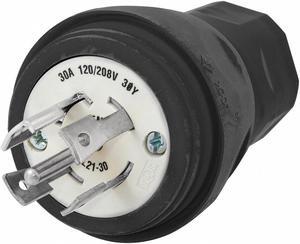 HUBBELL WIRING DEVICE-KELLEMS HBL28W81BK Watertight Locking Plug, L21-30P, 30